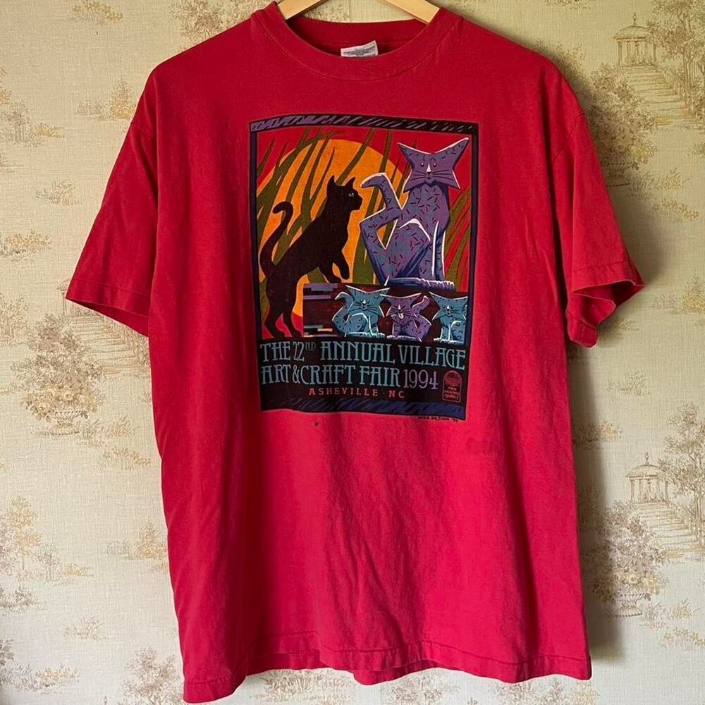 1994 Asheville Art & Craft Fair T-Shirt | Vintage Cat Graphic | Large